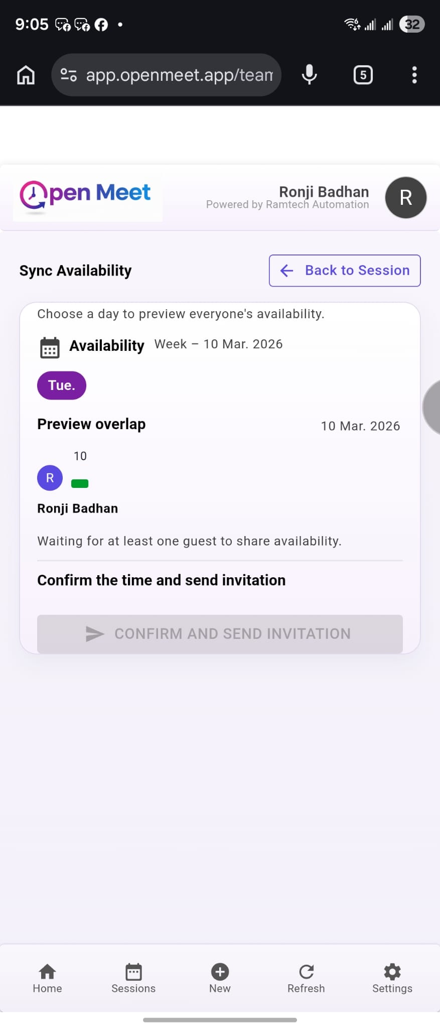 Open Meet mobile screen - guest response