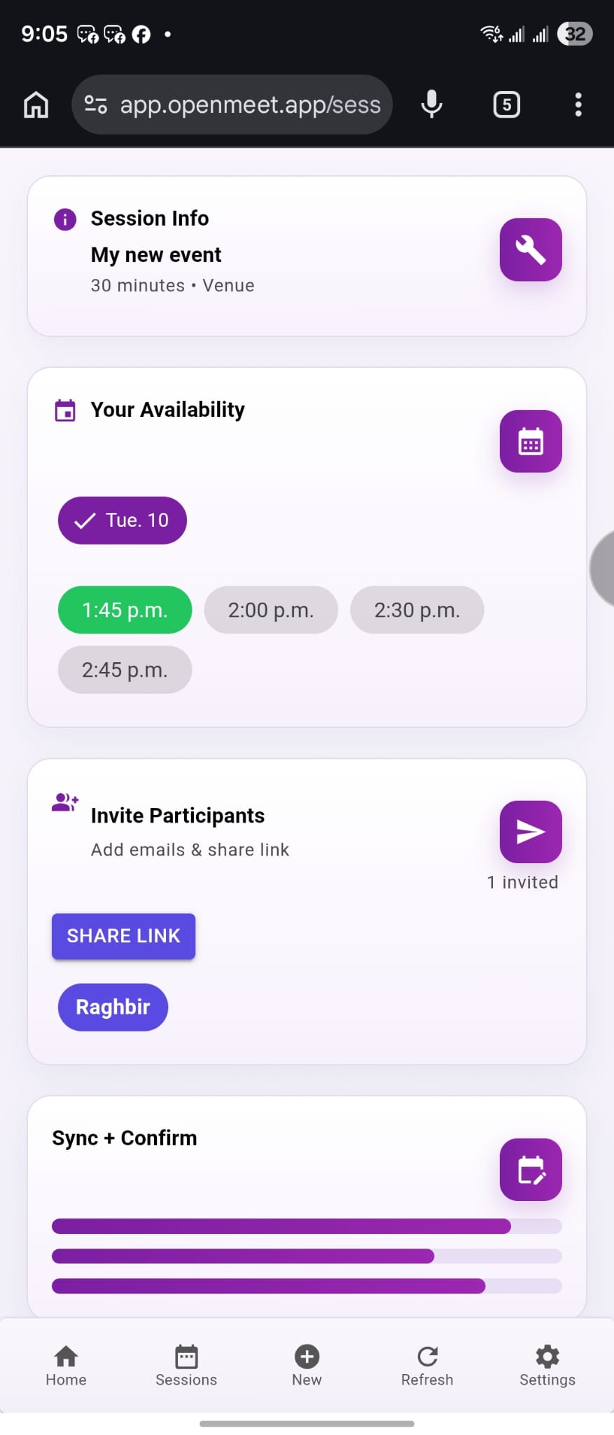 Open Meet mobile screen - live sync