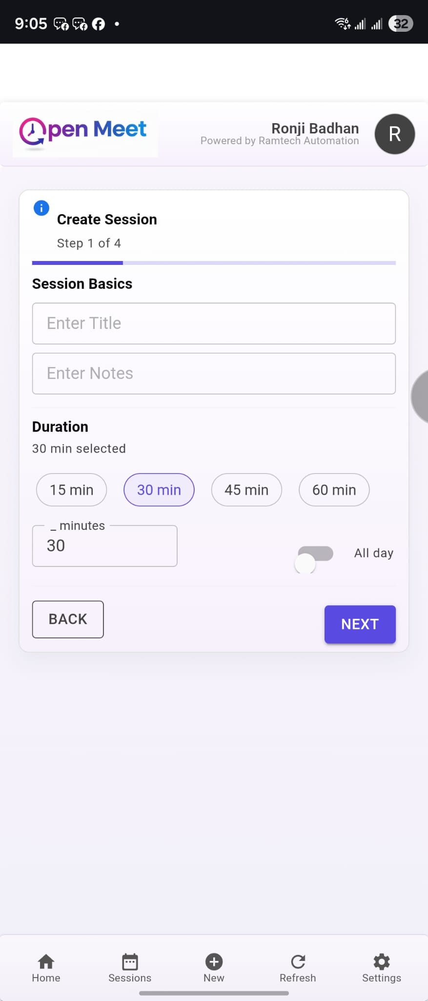 Open Meet mobile screen - final view